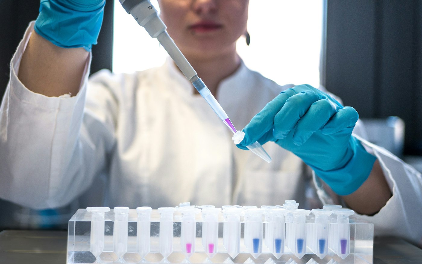 Scientist pipetting laboratory samples